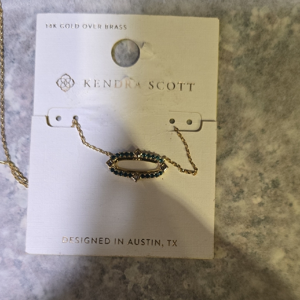 Kendra Scott Gold Necklace with Dark Green Accents